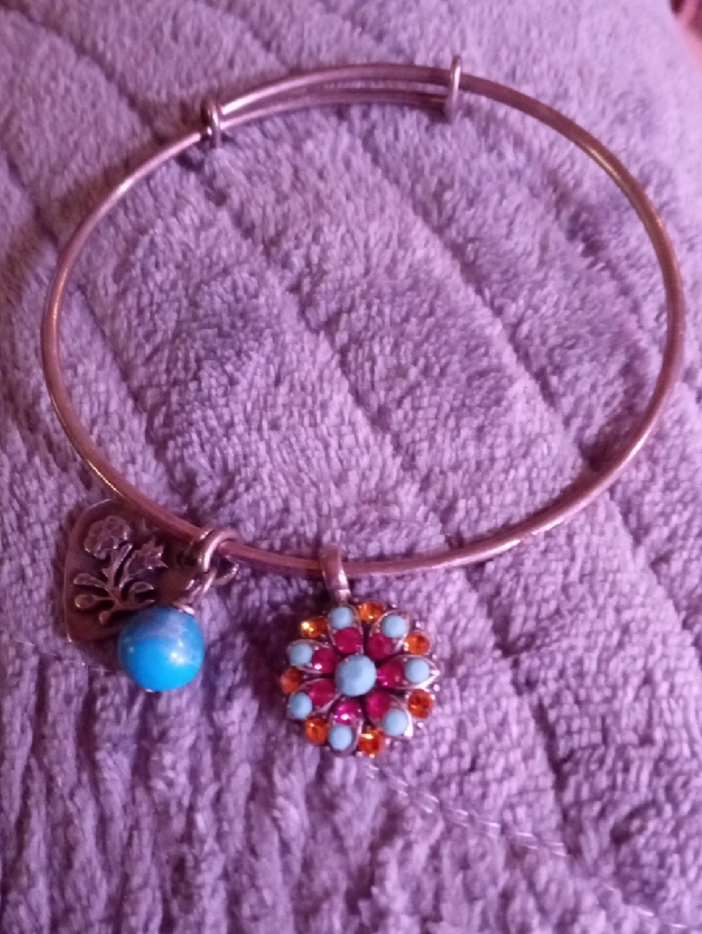 MARIANNA Turquoise & Orange Floral Charm Bangle Bracelet - Women Jewelry